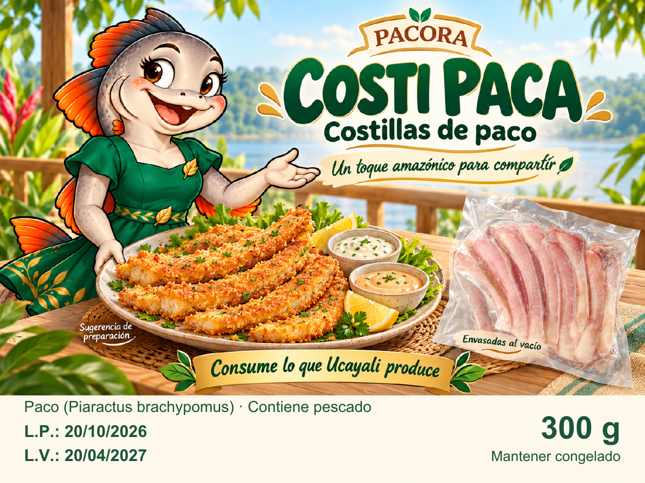 Costi Paca presenta costillas empanizadas con cremas y un paquete de costillas de paco envasadas al vacío