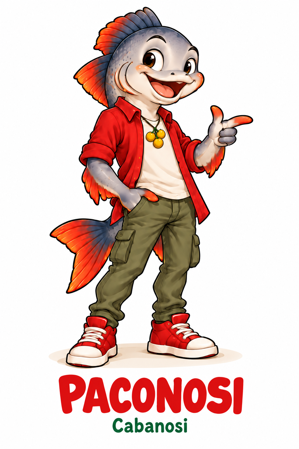 Paconosi, con su camisa roja y collar de charapita